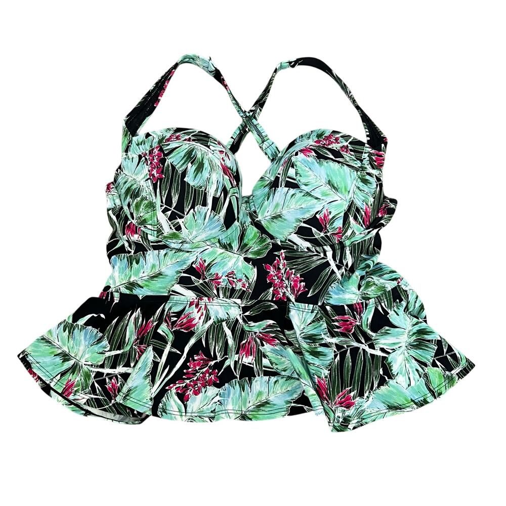 Torrid Tropical Floral Peplum Tankini Swim Top Size 0 Vacation Resort Flattering - Picture 2 of 5